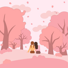 분홍 벚꽃 핀 자연 풍경 a pink cherry blossom scene