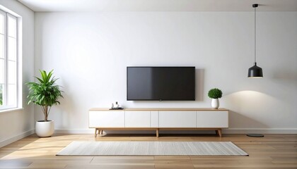 Minimalist living room interior with television cabinet and modern decor