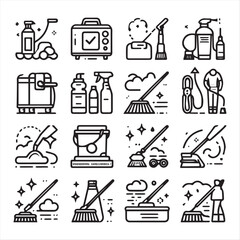 cleaning field elements vector clip art collection, simple editable line style