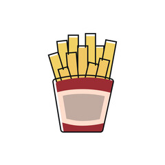 French fries in red carton. Vector