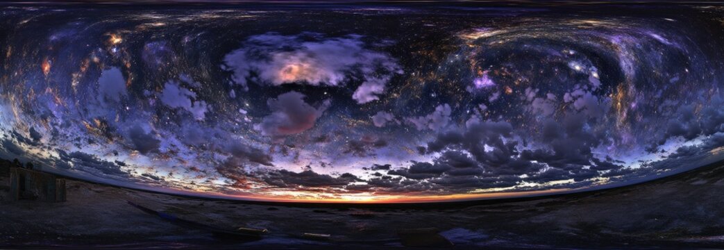 Panoramic sunset view of dramatic cloudscapes