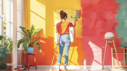 Woman painting colorful walls