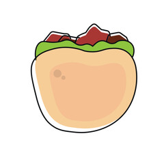 Pita pocket with meat filling. Vector