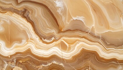 Polished onyx stone texture with layers of brown and beige color