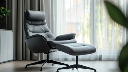 A multifunctional office chair with adjustable lumbar support and a footrest for added relaxation.