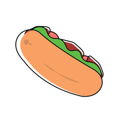 Hot dog in tilted view. Vector