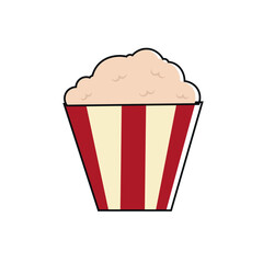 Popcorn in red striped box. Vector