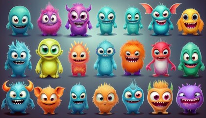 set of funny monsters