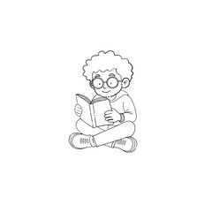 minimal-reading-book-home-sitting-cartoon-character-outline-simple-illustration.