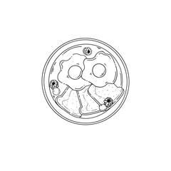 Minimalist Line Art Illustration of Breakfast Plate – Eggs, Toast, and Berries.