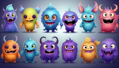 set of funny cartoon monsters