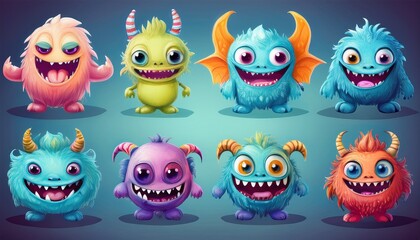 set of funny cartoon monsters