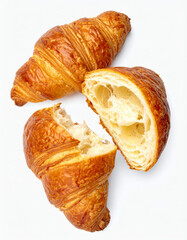 Delicious golden-brown croissant broken open
