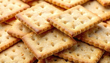 Delicious Crispy Crackers Stacked High A Close Up Shot of Golden Brown Salty Biscuits