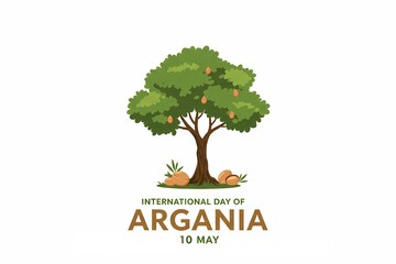 Obraz premium Argan Tree with Fruits and Nuts Graphic: International Argania Day Vector (May 10)