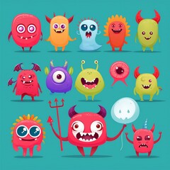 set of funny cartoon monsters