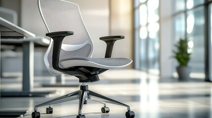 A sleek office chair with mesh fabric seat and high backrest, ideal for ergonomic support.