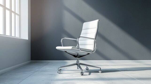 A sleek white office chair with a minimalist design, ideal for contemporary office spaces. - Powered by Adobe