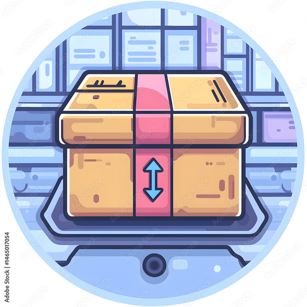 Poster minimalist flat icon of a delivery package or shipment box with a broken or interrupted arrow path s