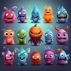 set of funny cartoon monsters