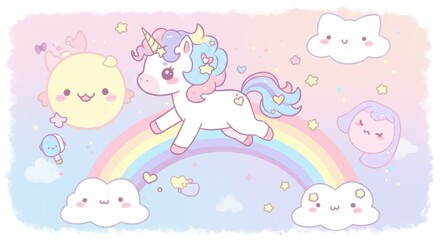 Pastel Wonderland: A Kawaii Unicorn's Dreamy Rainbow Adventure in Soft Colors