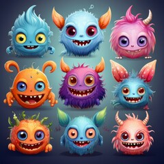 set of funny cartoon monsters