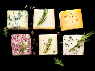 Assorted artisanal cheeses with herbs and spices