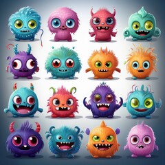 set of funny cartoon monsters