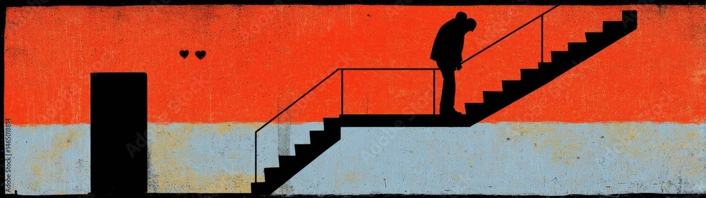 Aufkleber emotional connection and healing in retro style art reflecting isolation and introspection on a stai