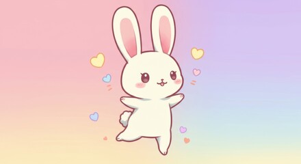 Delightful pastel bunny illustration with soft features and dreamy background design