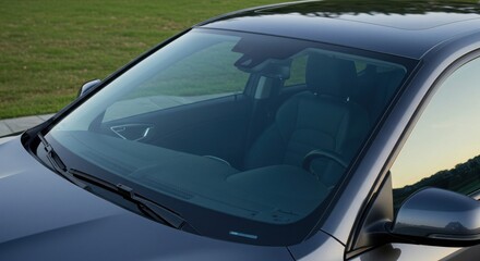 Naklejka premium Gray car windshield close up