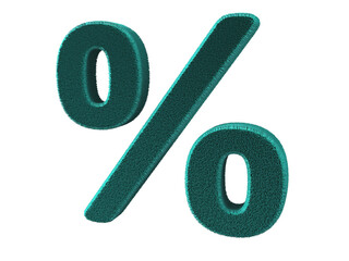 3d rendering of plush fur percentage symbol sign isolated on transparent background