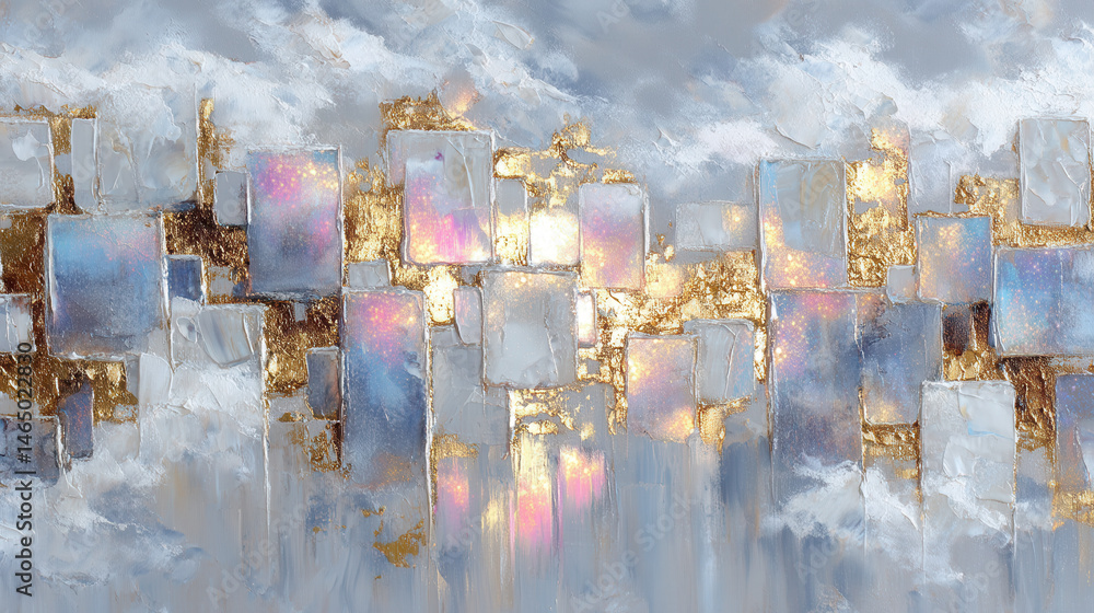 Poster multi-layered gray abstract texture with metallic shimmer and light reflections in a modern design