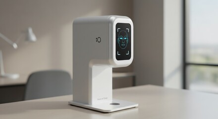 White device on desk near window in bright room modern minimalist style.