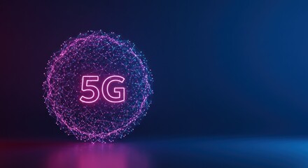 5g technology symbol in a glowing sphere against a dark background.