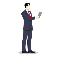 vector illustration of a businessman looking at a tablet