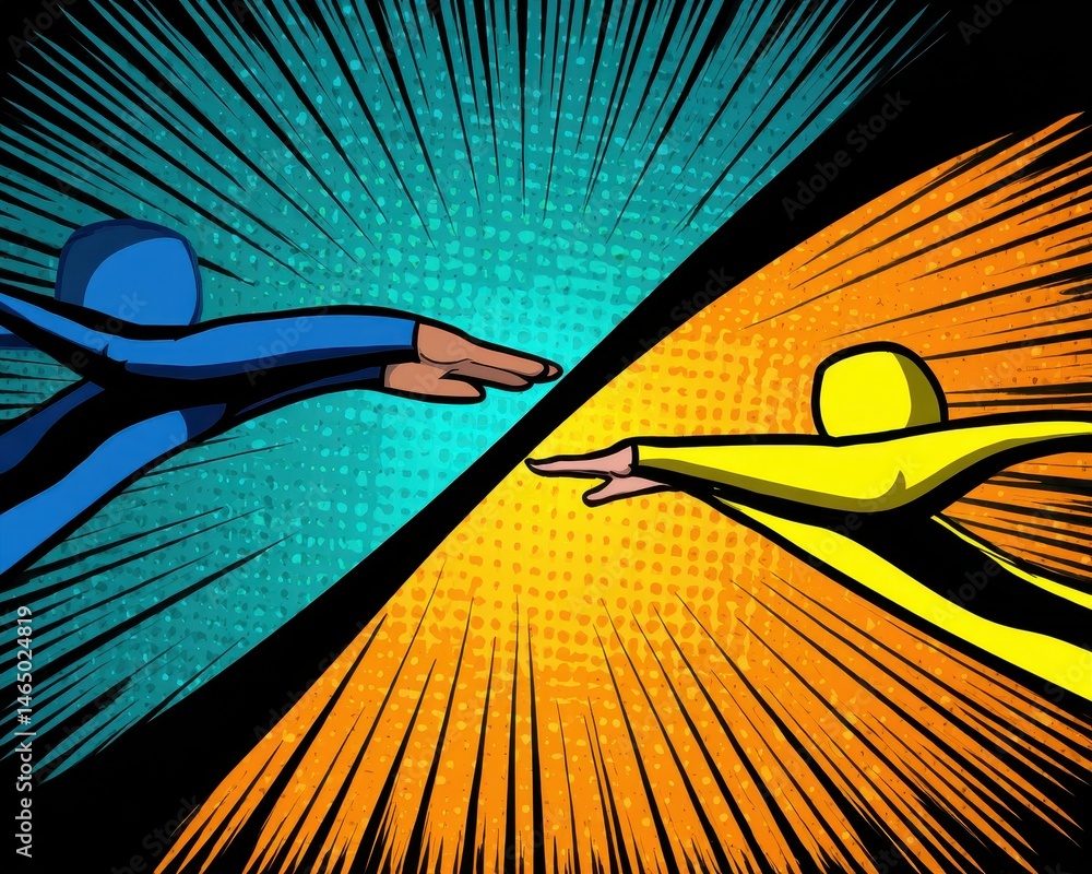 Poster emotional connection and healing through retro action in dynamic colors and expressions
