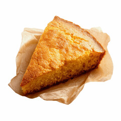 Golden Crusty Slice of Homemade Cornbread on Parchment Paper