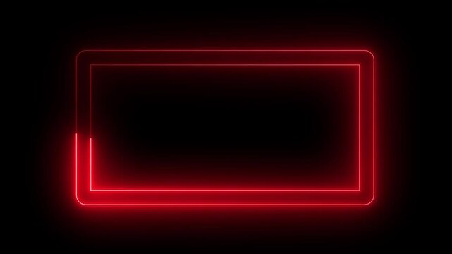 Neon rectangle frame icon animation on black background. rectangular frame made of two moving neon lights overlay. Rectangle photo frame with neon color motion graphic.