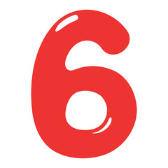 Number, figure 6 shaped balloon, rounded glossy design, isolated vector on transparent background. Hand drawn illustration. Holiday, party, celebration, anniversary, birthday card, banner element