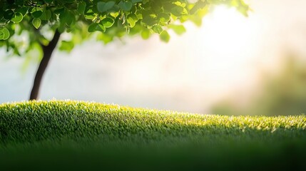 A tree casting a soft, calming shadow on a grassy hill, providing a peaceful spot for rest.