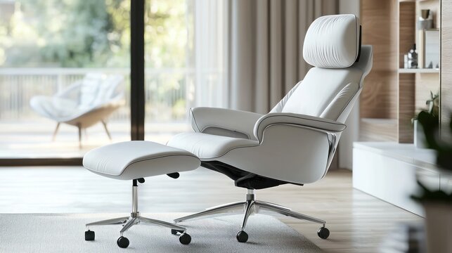 A comfortable office chair with an integrated footrest and reclining function for relaxation.