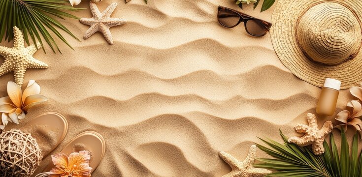 Relaxing beach scene with summer essentials