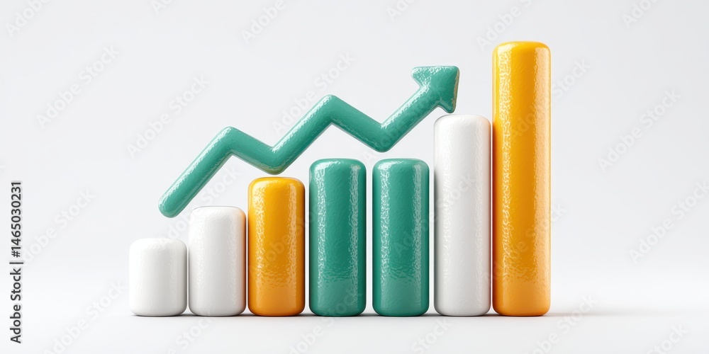 Aufkleber abstract 3d rendering of a bar graph with an upward trending arrow, showcasing growth and progress. 