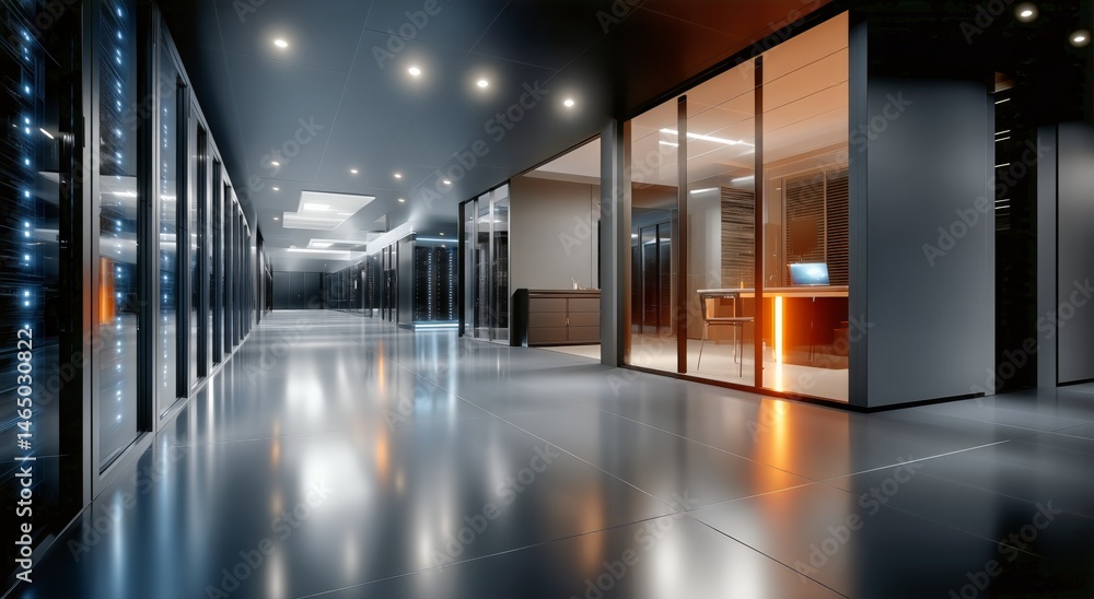 Aufkleber modern server room and data center with sleek design and advanced technology in bright lighting