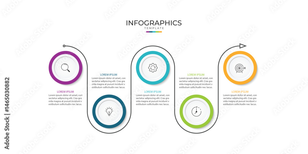 Poster business infographic thin line process with circle template design with icons and 5 options or steps