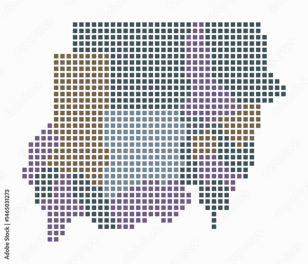 Poster sudan dotted map. digital style map of the country on white background. sudan shape with square dots
