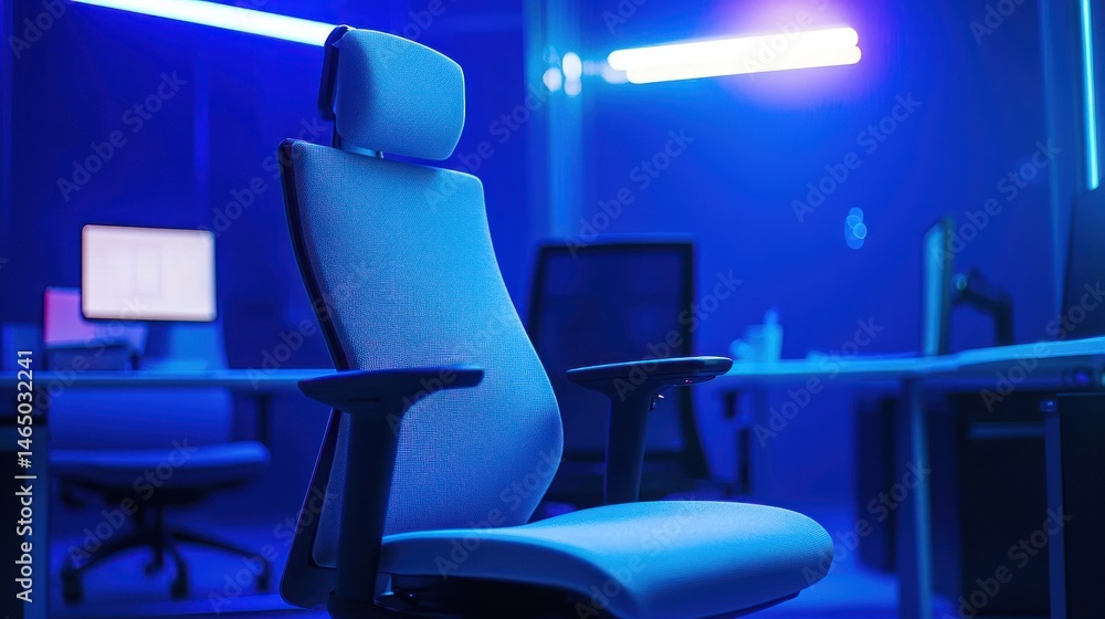 Poster a high-tech office chair with a memory foam seat and integrated control buttons for custom adjustmen