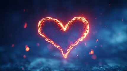 Heart-shaped flame glows brightly against a dark, smoky background in an artistic display of warmth and passion
