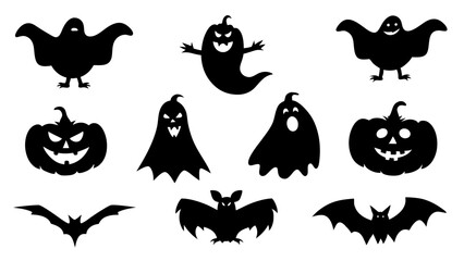 set of halloween icon silhouette vector on tranparent background